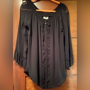 Anthropologie Les Siennes Black Ruffle Top - Sz L